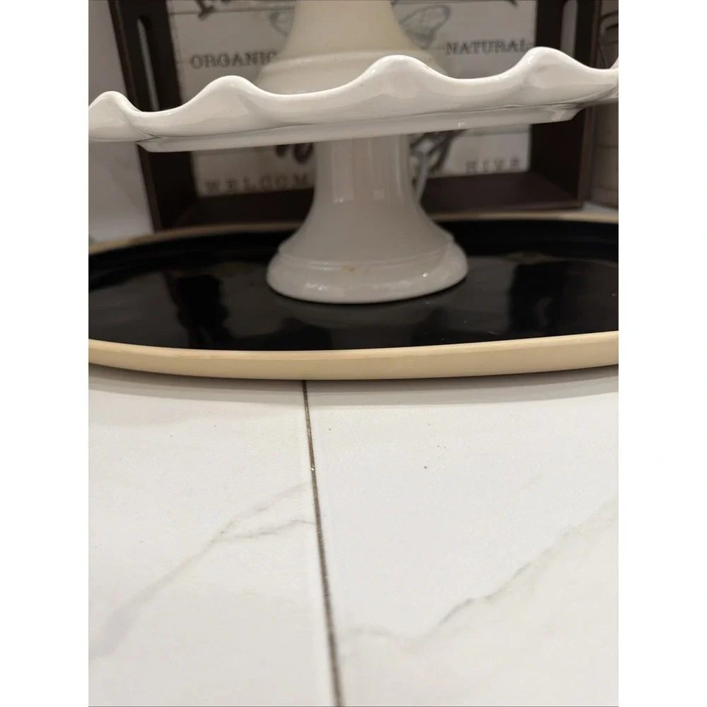 Williams Sonoma White Ceramic Round Glossy Cake Stands Set of 2 Made in Italy